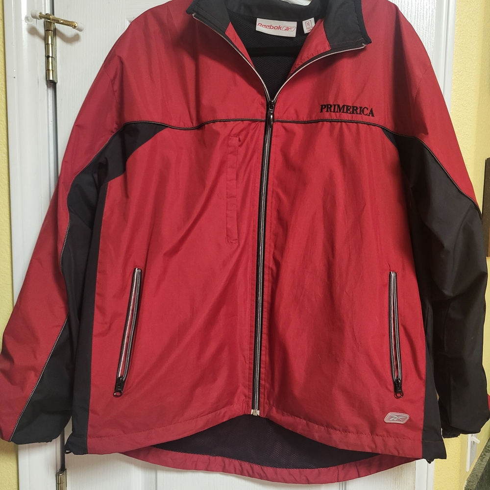 Reebok Men's Red and Black Lined Windbreaker Full Zip Vintage